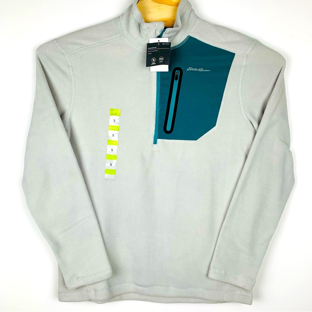 Eddie Bauer Men’s Small Cloud Performance Quarter-Zip Fleece Pullover Gray Teal